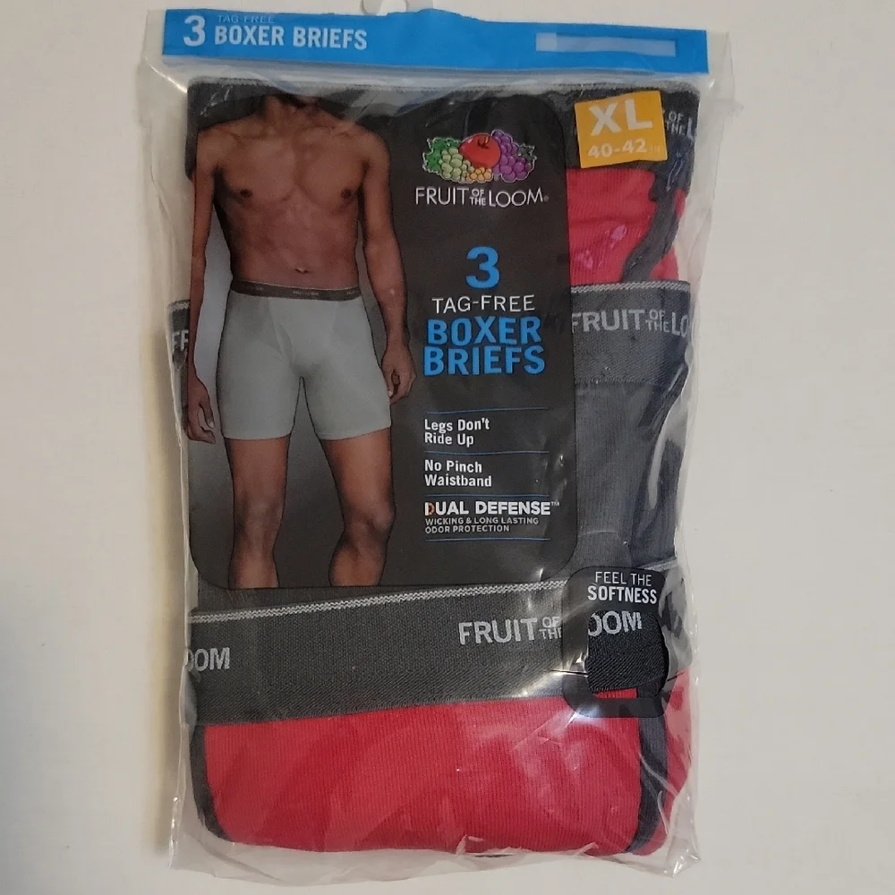 Fruit of the Loom Men's Cotton Boxer Briefs, 3 Pack, Size XL